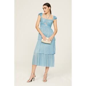 SABINA MUSAYEV Light Blue Metallic Corseted Back Keyhole Cutout Amandea Dress M